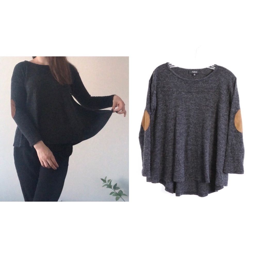 Aakaa dark gray knit sweater elbow patches loose fit S small cozy comfy warm top
